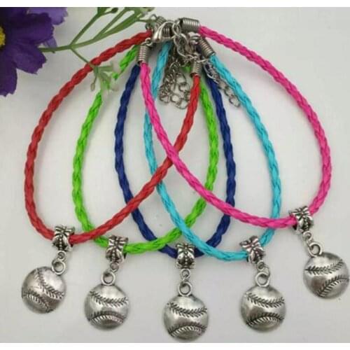 Women Holiday Gifts - Baseball Softball - Charms Pendants Mix PU Leather Cords Luck Bracelets Protection Spiritual Jewelry
