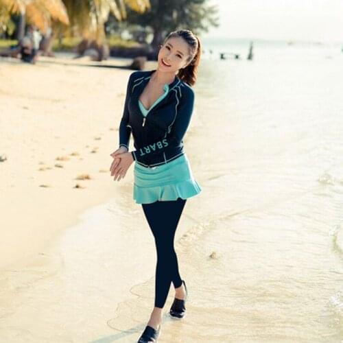 Womens Long Sleeve Front Zipper Rashguard Swim Tops & Bottoms Full Swimsuit Sun UV Protection Suit for Men Women 4 piece set