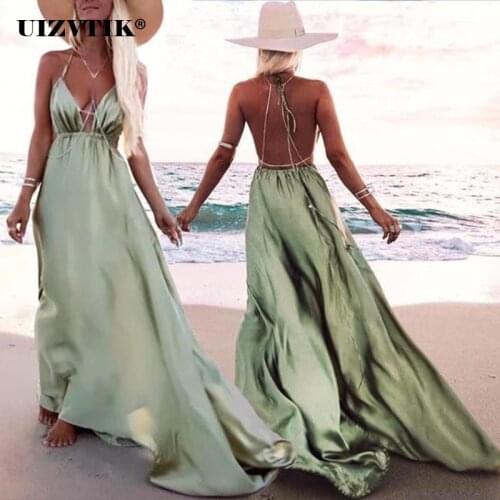 High-waisted Green Solid Bandage Halter Backless Summer Dress Women 2021 Sexy Sleeveless Ball Gown Maxi Club Beach Party Dress