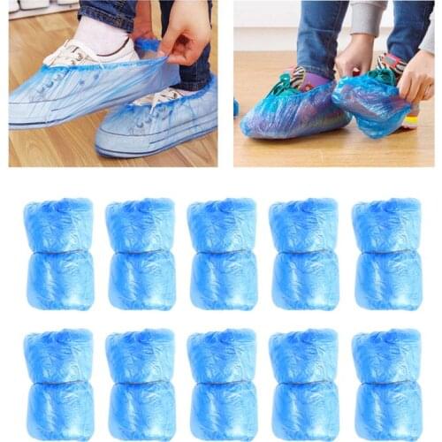 100pcs Disposable Plastic Shoe Covers Carpet Cleaning Overshoes Waterproof Rain Shoes Covers Outdoor Home Cleaning Use(Blue)