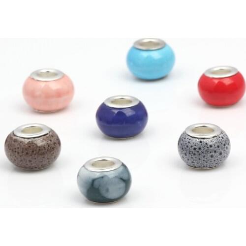 14x9mm 6 Pcs/Lot Mix Color Big Hole Ceramics Charm Beads For DIY European Bracelet Necklaces Jewelry making 2019 New
