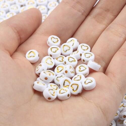 Acrylic Beads Heart Gold Letter Round Flat Alphabet White Cube Loose Spacer For Jewelry Making Handmade Diy Bracelet Necklace