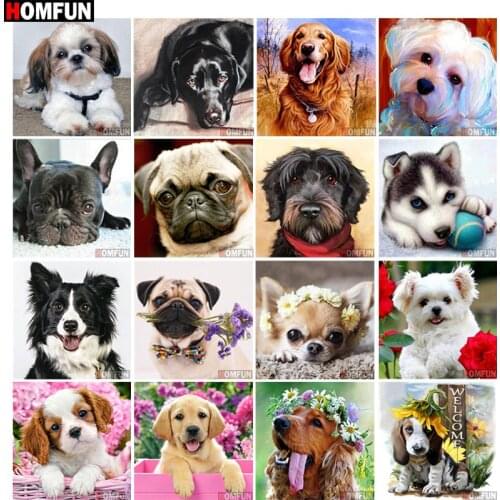 HOMFUN Diy 5d Diamond Painting "Animal dog" Cross Stitch Square Round Diamond Embroidery Handwork Rhinestone Art