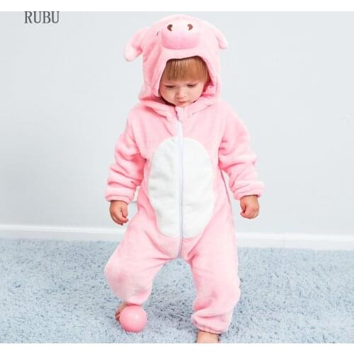 Baby rompers pink pig girls clothes new born baby costume boy jumpsuit warm winter animal pajamas roupas de bebe recem nascido