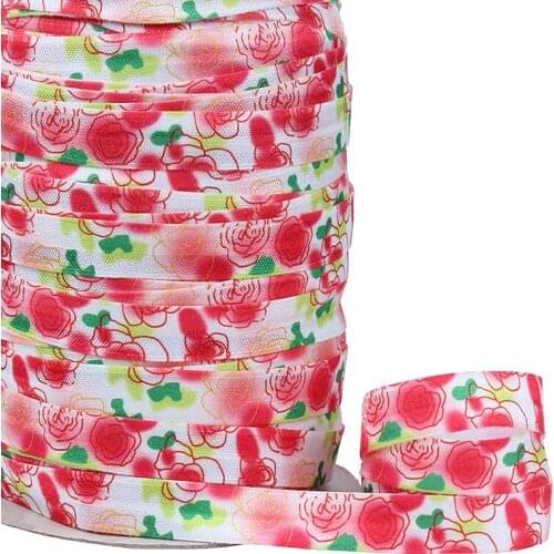 FLRA Elastic(100yards/lot)Hot sale watercolor printing rose fold over elastic