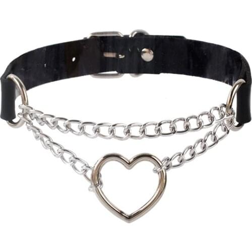 Goth Wide Black PU Leather Choker Necklace For Women Fashion Heart Pendant Chains Collar Vintage Punk Gothic Party Jewelry E114