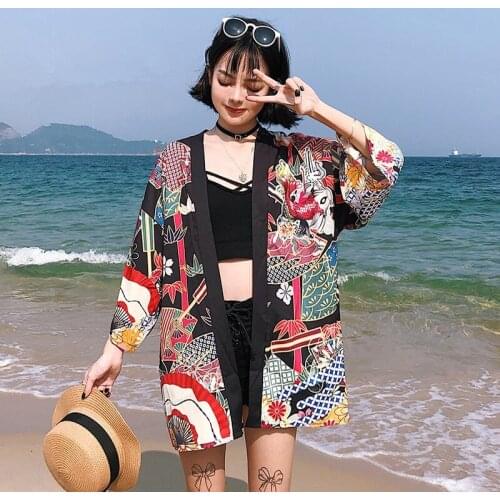 Yukata Women Kimono Cardigan Japan Kimonos Asia Clothes Summer Fish Print Shirt Top Casual Kimonos Kawaii Kimono Cosplay Costume