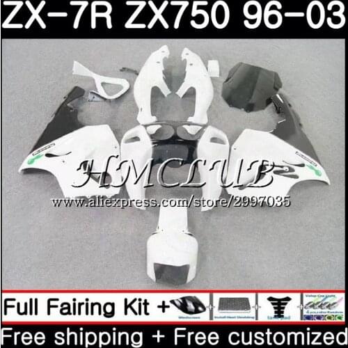 Body For KAWASAKI NINJA ZX-7R ZX750 ZX 7R 1996 1997 1998 1999 48HC.1 Gloss white ZX-750 ZX 7 R ZX 750 ZX7R 96 97 98 99 Fairing