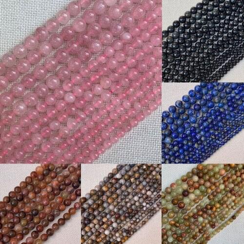 Natural Stone Loose Beads Agate Lapis Lazuli Round Polished Beaded Tiger Eye Color Black Flares Round Beads for Jewelry Making