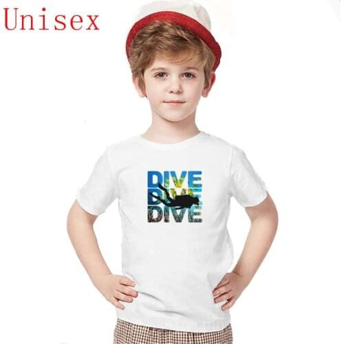 Summer Deep Blue and Beyond Designed Scu-ba Diving Dive Dive Dive children Short Sleeve kids shirt Casual girl tops boys clothes