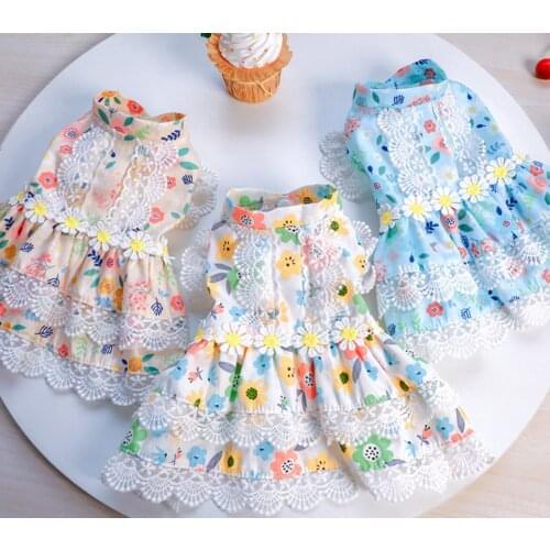 Summer Pets Dog Sun flower skirt Chihuahua Wedding Dress Skirt Puppy Clothing Spring for Dogs Small floral lace skirt XS-L