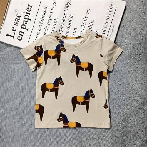 2020 summer kids, boys, girls, cotton ponies, floral print, Stripe Leisure t-shirts