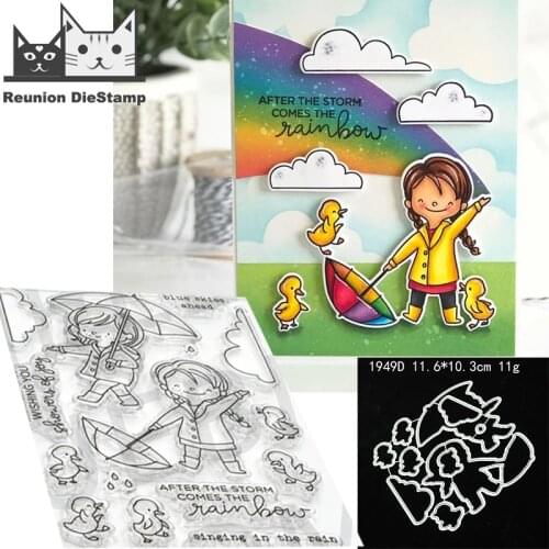 Umbrella Girl Duckling Metal Cutting Dies and Stamps Stencil for DIY Scrapbooking Photo Album Embossing Decorative Paper Card