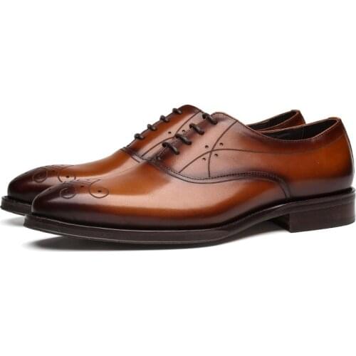 Fashion Black / Deep Brown Social Shoes Mens Business Shoes Genuine Leather Oxfords Boys Prom Shoes