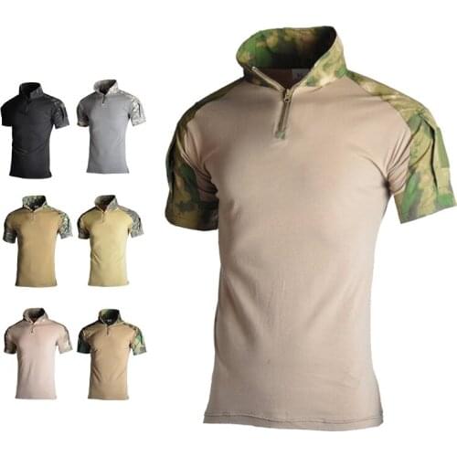 Men Tactical Camouflage T-shirt Summer Outdoor Quick Dry Breathable Army Combat Short Shirts Hunting Camping Hiking Tees Tops