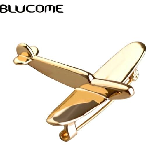 Blucome Simple Airplane Model Brooches For Women Men Metal Wild Brooch Fighter Aircraft Hijab Pin Jewelry Kids Boys Gift Bijoux