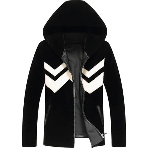 Real Fur Coat Men Sheep Shearing Wool Jacket Plus Size Autumn Winter Leather Jacket Men Hooded Jaqueta De Couro 13-8067 YY502