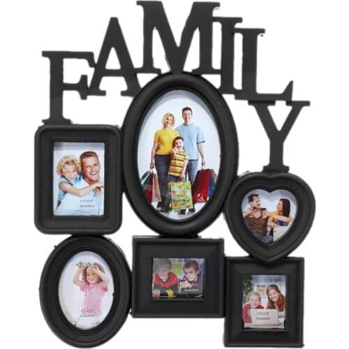 New Family Photo Frame Wall Hanging 6 Multi-Sized Pictures Holder Display Home Decor Gift 30X37Cm Back Side with Pull Tabs- Blac