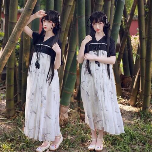 2020 New Fashion Chinese Style Woman Summer Hanfu Fairy Elegant Dance Costumes Retro Short Sleeve Mesh Dress Han Dynasty Outfits