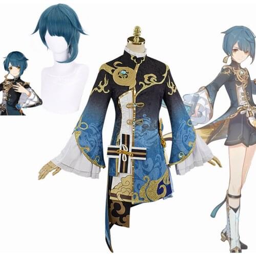 Game Genshin Impact XingQiu Xing Qiu Original Ver. Battle Uniform Gorgeous Outfit Halloween Genshin Impact Xingqiu Cosplay Wigs