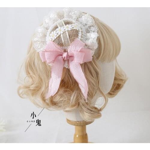 Original Design French Lolita Lace Bow Cambric Vintage Top Hat Gorgeous Pink CLA Tea Party Flat Hat