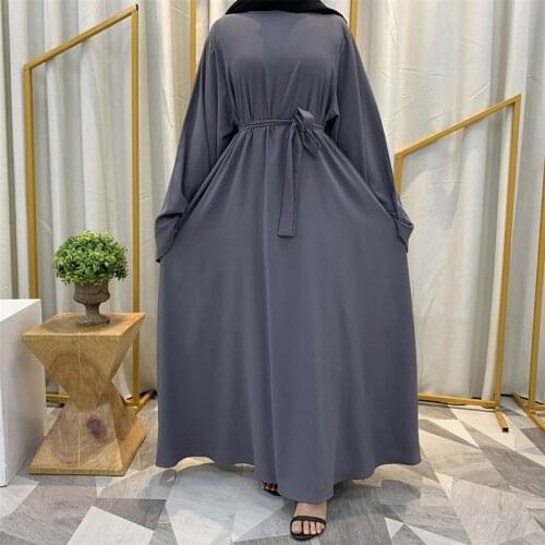 Nida Maxi Dress Abaya Kaftan Women Tie Waist Loose Causul Long Sleeve Muslim Hijab Dress Islam Dubai Turkey Fashion Modset Robe
