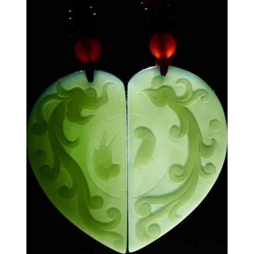 Natural hetian green jade pendant hand carved jade dragon Phoenix pendants women men jade necklace lover fine jade jewelry