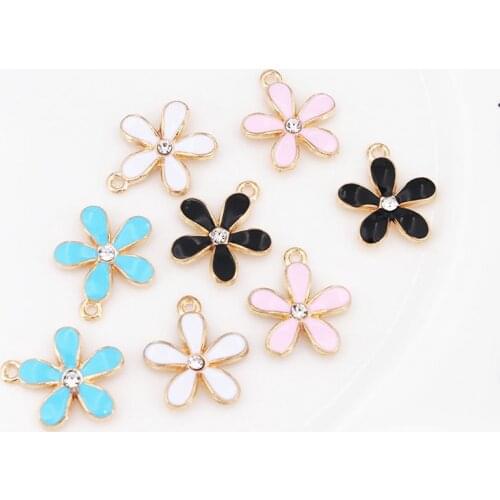 Mixed Colors 10pcs Enamel Rhineston Petal Flowers Charms Pendants DIY Neacklace Bracelet Earrings Jewelry Making Accessories