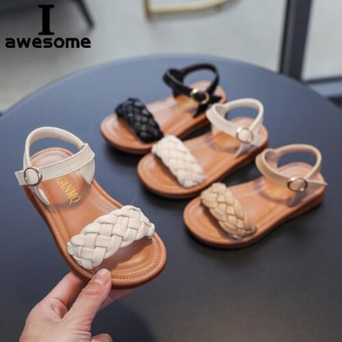 2021 Summer Girls Sandals Weave Pu Leather High Quality Beach Shoes For Princess Children Sandals Soft Sole Anti Slip Kids Shoe