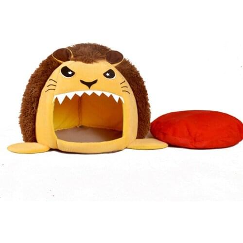 Foldable Pet House Dog Bed Lion Shape Dog House With Pad Cute Pet Kennel Nest Warm Dog Sofas Cat Sleeping Bed Dog Products