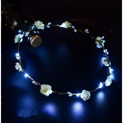 Glowing Garland Wedding Party Crown Flower Headband LED Light Christmas Neon Wreath Decoration Luminous Hair Garland Hairband