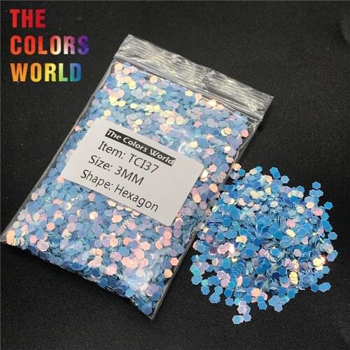 TCI37 Pearlescent Iridescent Blue Color With Gold Light Hexagon Shape Nail Glitter Nail Art Design Face Glitter Cup Decoration