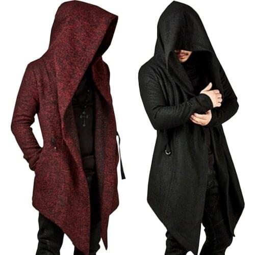 4 Colours Trench Steampunk Men Gothic Male Hooded Irregular Vintage Mens Outerwear Cloak Fashion Trench Coat Male Clothing