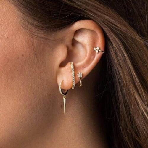 Triangle three cubic zirconia no pierced jewelry 925 sterling silver minimal delicate clip earrings for young girls women ladies