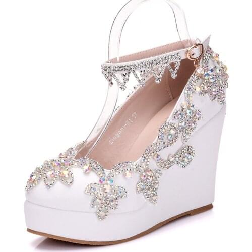 Classic Fashion Rhinestone Wedges Pumps Shoes Women Sweet Luxury Platform Wedges Shoes Wedding heels High Heels shoes
