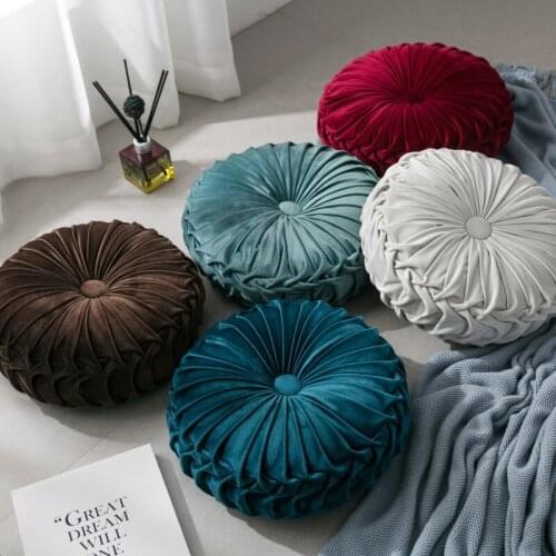 Comfy Velvet Pleated Round Pumpkin Throw Pillow Couch Cushion Floor Pillow Decorative For Home Sofa Chair Car Bedding Supplies