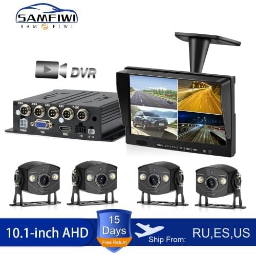 AHD 4ch Recorder DVR 10.1 inch Car Monitor Vehicle Truck Night Vision Rear View Camera Security Surveillance Split Screen Quad