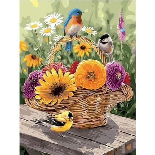 GATYZTORY Cross Stitch Embroidery Flower Birds Needlework Sets Animals Kits White Canvas DIY Home Decor 40x50cm