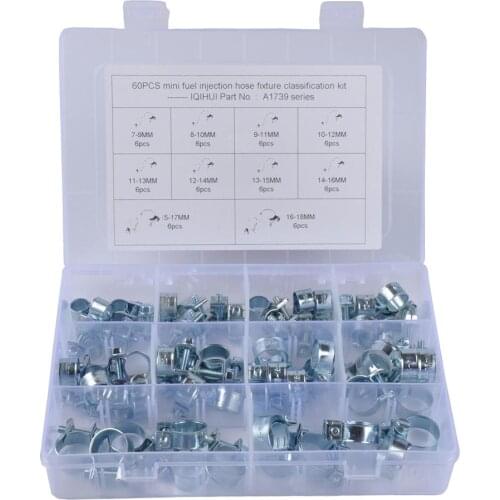 60Pcs 10 Sizes Mini Fuel Line Hose Clamps Assortment Kit for Petrol Pipe (7-18mm Range)