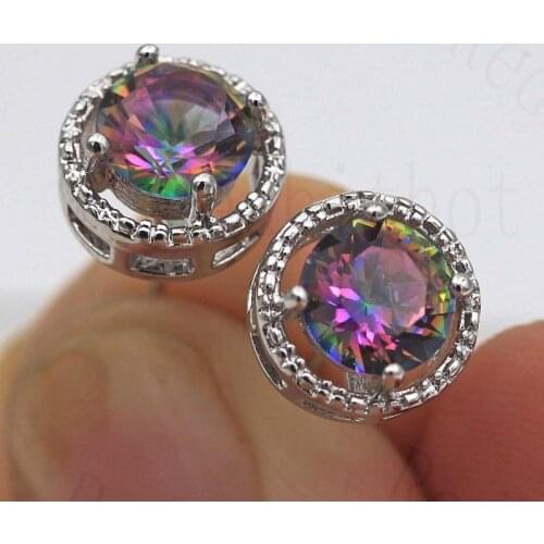 2019 Vintage Earring for Women White Gold Color Stud Earrings with Colorful Round Zircon Fashion Jewelry for Gift