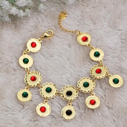 Gold Color Money Coin Bracelet Islamic Muslim Arab Coins Bracelet Women Men Stone Middle Eastern Jewelry African Wedding Gifts