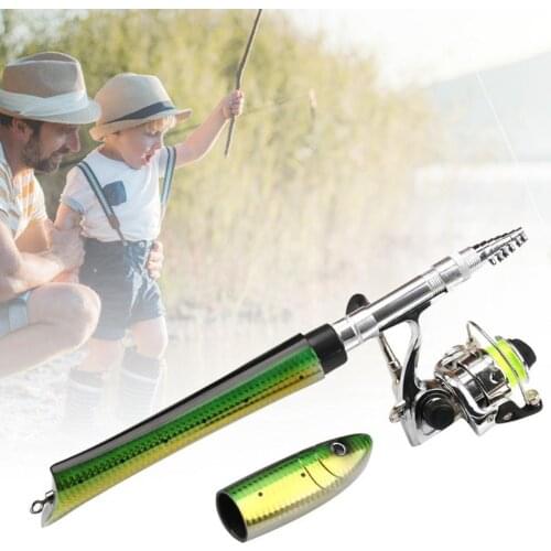 1.6m Portable Mini Fish Shape Telescopic Fishing Rod Casting Spinning Reel Full Kits Fishing Supplies