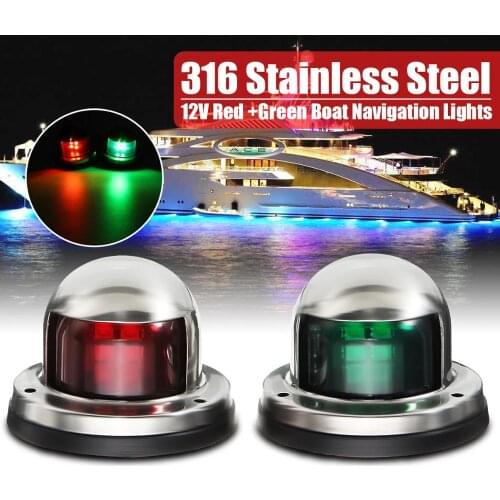 1Pair 12V Stainless Steel Red Green Bow LED Navigation Lights Boat Marine Indicator Spot Light Marine Boat Yacht Sailing Light