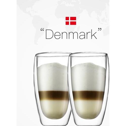 2 Pcs 450ml Bodum Double-deck Vacuum Designer Anti-scald Latte Cappuccino Coffee Mug Juice Breakfast Cup Ice Cream Beer Glass