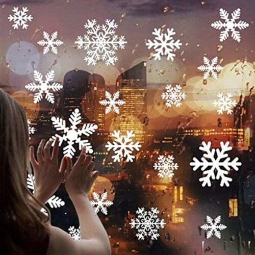 27pcs/sheet White Snowflake Window Stickers Christmas Decorations Removable PVC Window Wall Stickers Home Decals 2021 New Year