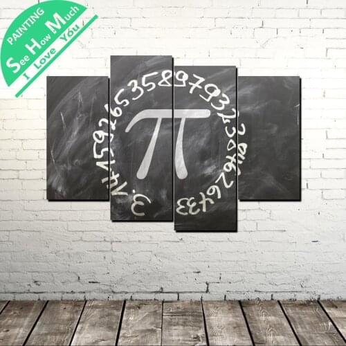 4 Piece Mathematics Symbol Pi Modern Wall Art Canvas Painting Poster and Prints Framed Art Painting Picture for Home Decoration