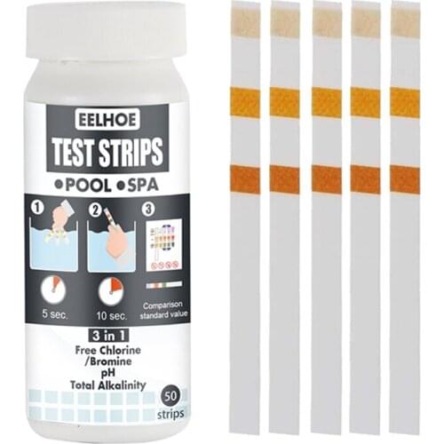 50strips 3 in 1 SPA Water Quality Test Strips Pond Test Paper Chlorine PH Alkalinity Water Hardness For Swimming Pool