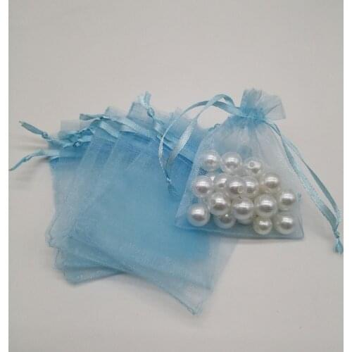 500pcs Organza-Bags Sky Blue Organza Gift Bags For Jewelry Packaging Display Christmas Wedding Jewelry Storage Drawstring Bag