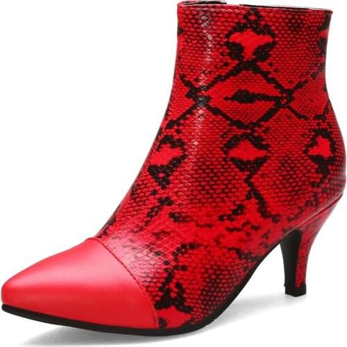 AGODOR Women Animal Print Ankle Boots Pointed Toe Winter Boots Kitten Heel Ladies Boots Snake Print Boots for Ladies Size 34-48