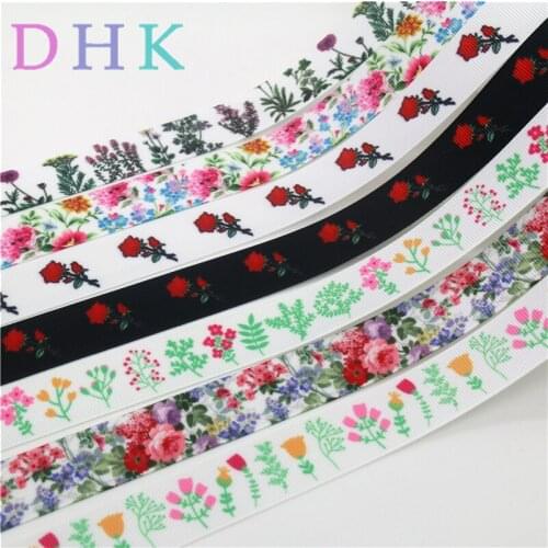 DHK 7/8'' 5yards flowers Printed Grosgrain Ribbon Accessory hairbow headwear decoration Wholesale DIY OEM 22mm C1692